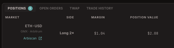 Yamata ETH perpetual trading interface using GMX on Arbitrum.